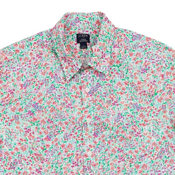 JCREW Size L Short-Sleeve Printed Flex Casual Shirt Floral Multi $89 BL165 - Picture 3 of 7